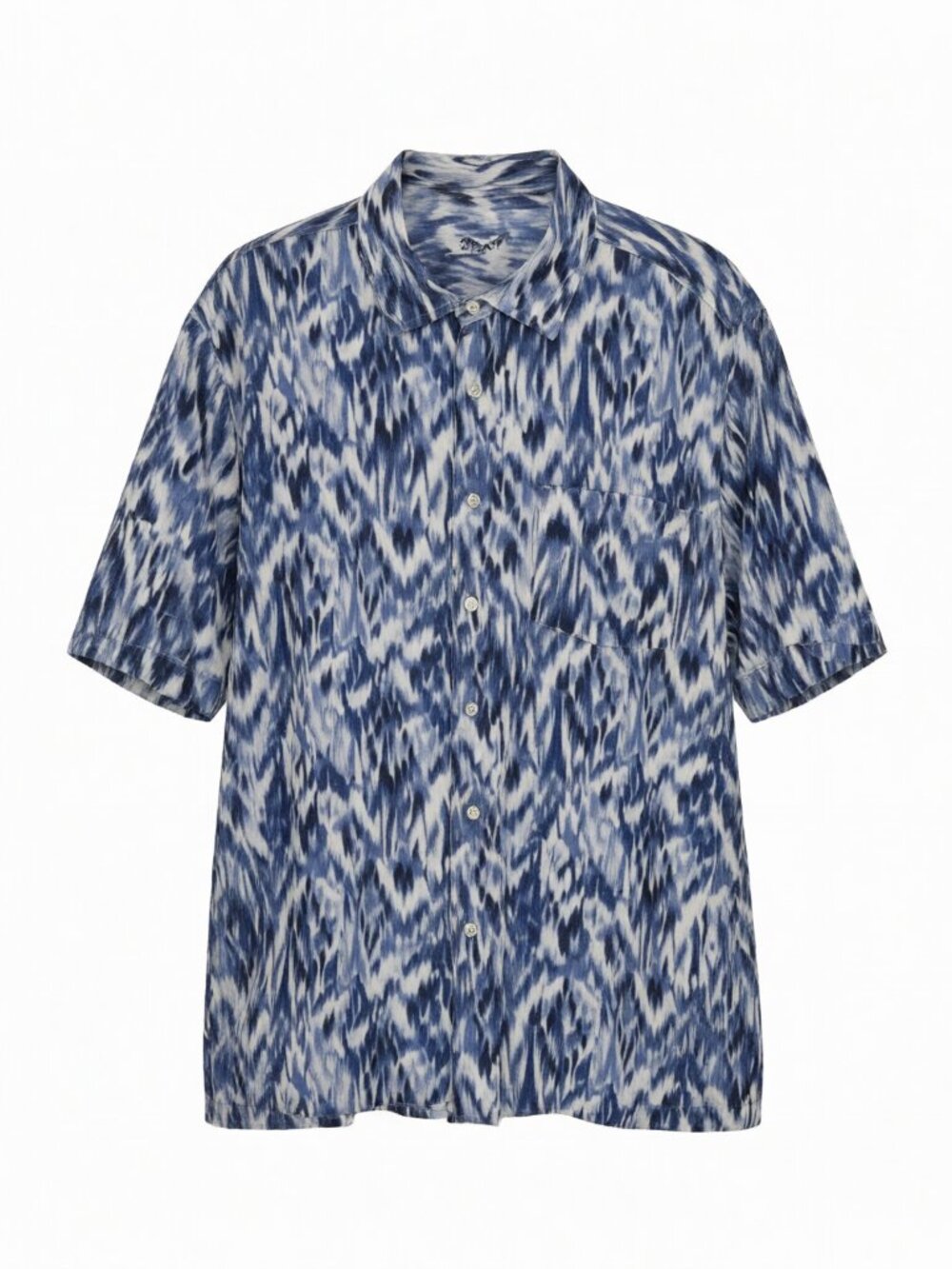 Tasso Elba Blue White Blue Ikat Linen Shirt XL